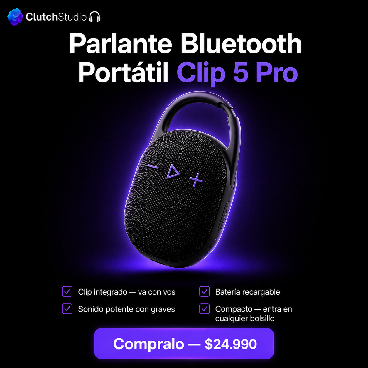 Parlante Bluetooth Portátil Clip 5 Pro — Clutch Studio